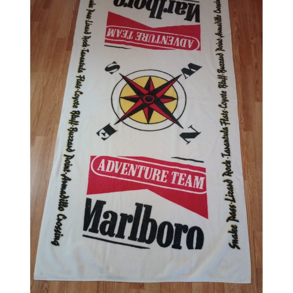 Vintage Marlboro Adventure Team Beach Towel Compass Logo Made in USA 90s